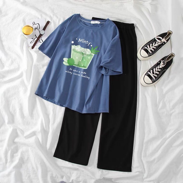 Sét Áo Minty + quần suông trơn, Đồ UNISEX mặc ở nhà và đi chơi, chất đẹp, mặc không xù - FANI