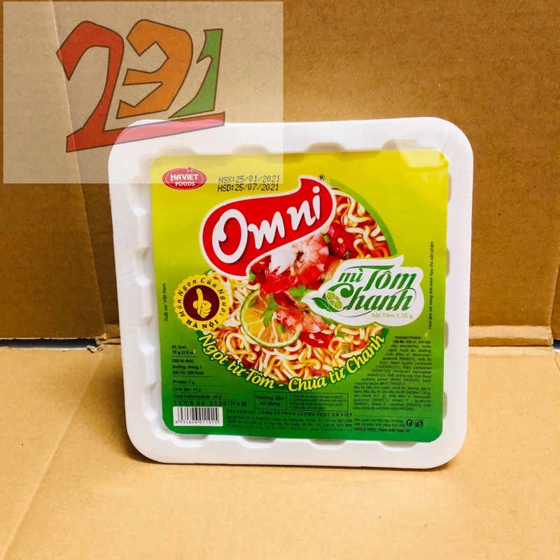 [75g -Vuông] Mỳ Bát Úp Ăn Liền Omni vị Tôm Chanh Bất Bại