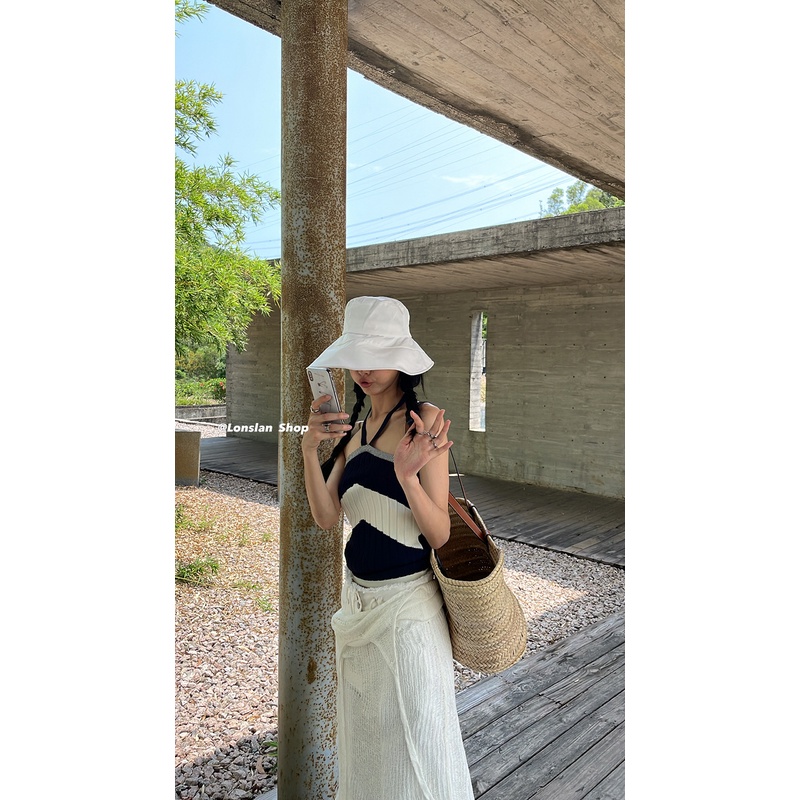 Áo lửng hai dây họa tiết kẻ sọc thời trang Hàn Quốc cá tính dành cho nữ