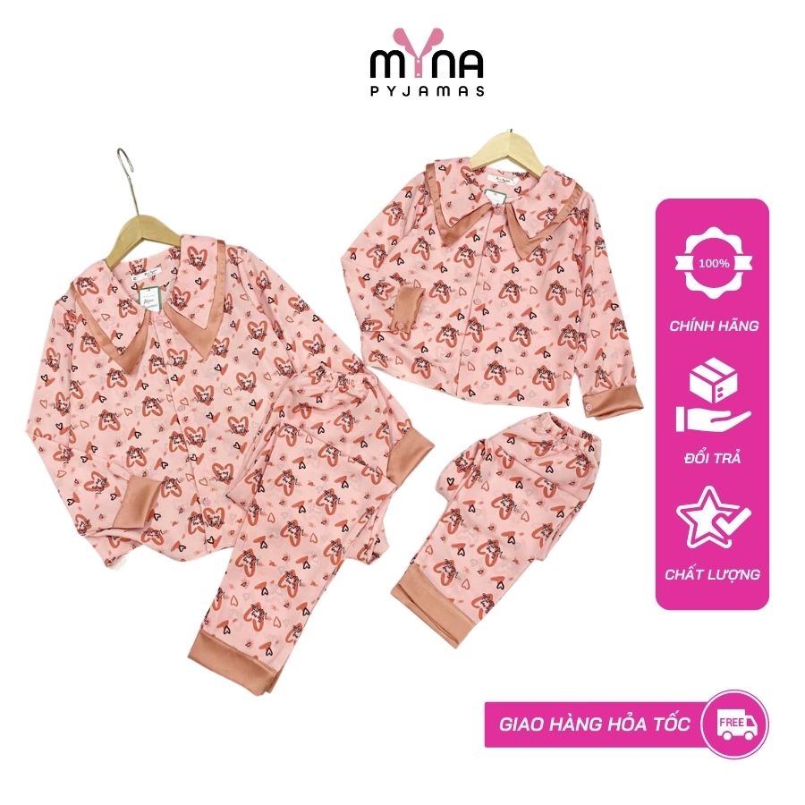 Bộ đồ ngủ pijama mẹ và bé tay dài cổ nhọn , chất lụa mango cao cấp