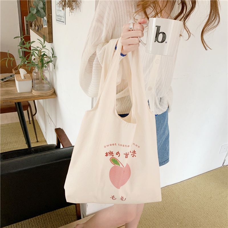 [2 Mẫu] Túi Vải Túi Tote Canvas Lớn (Đọc kĩ mô tả) Trái Đào Tay Nải Vải Bố Kem Sweet Taste of Peach You Are Enough 1998
