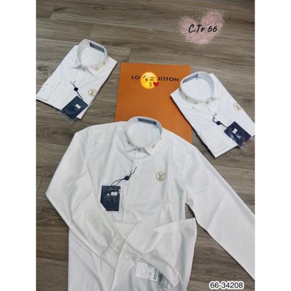 Áo Sơ Mi Nam Thêu Logo LV Siêu Đẹp - Áo Sơ Mi Nam Thom Viền Kẻ SPF