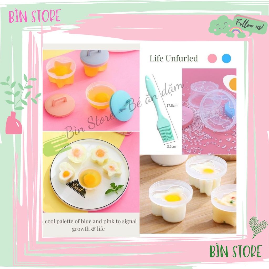 Set 4 Khuôn hấp chịu nhiệt cao cấp hấp trứng, làm bánh ăn dặm cho bé kèm chổi quét (có tách lẻ) - Bìn Store