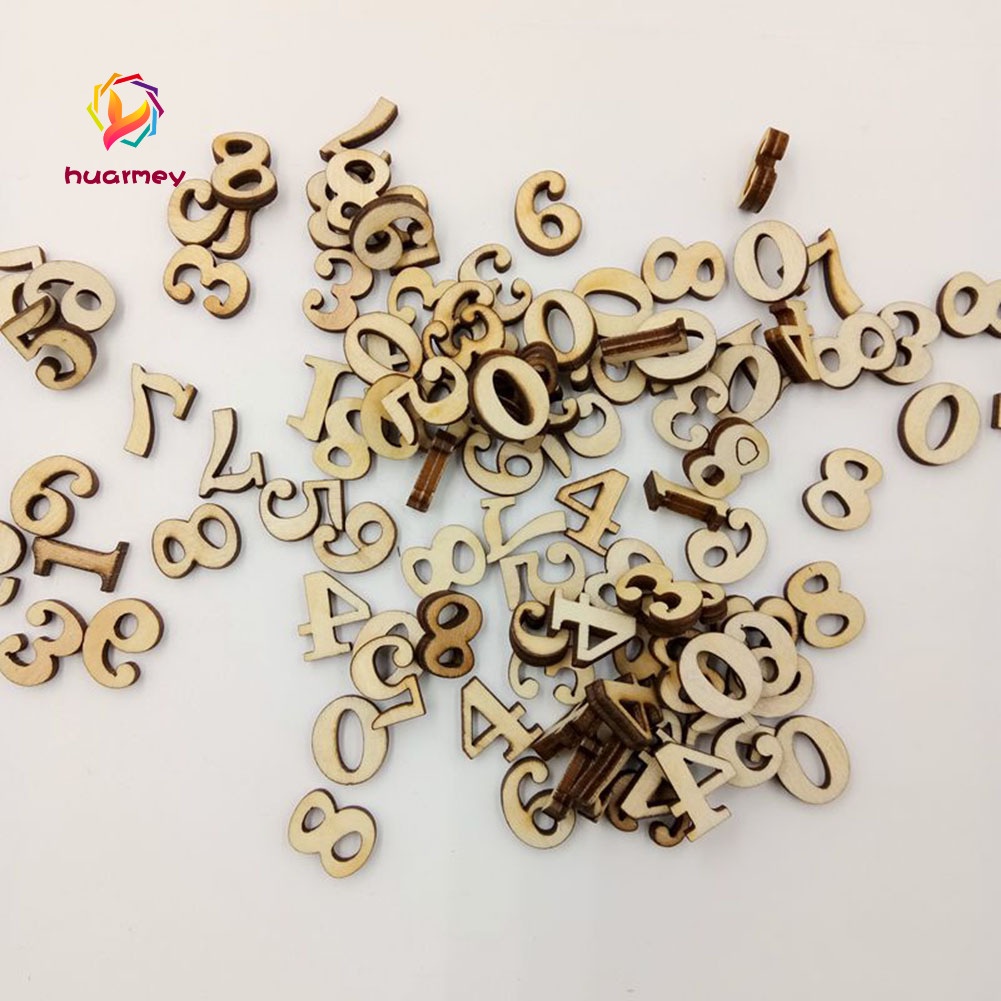 Set 100 nút gỗ không có lỗ hình chữ cái và chữ số đáng yêu