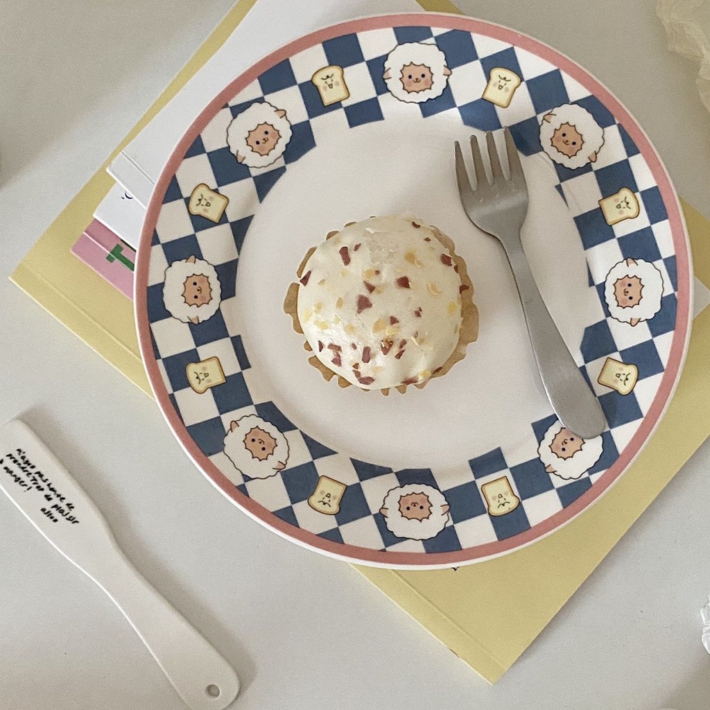 Đĩa Sứ Tròn Họa Tiết Hoa Dễ Thương Phong Cách Hàn Quốc