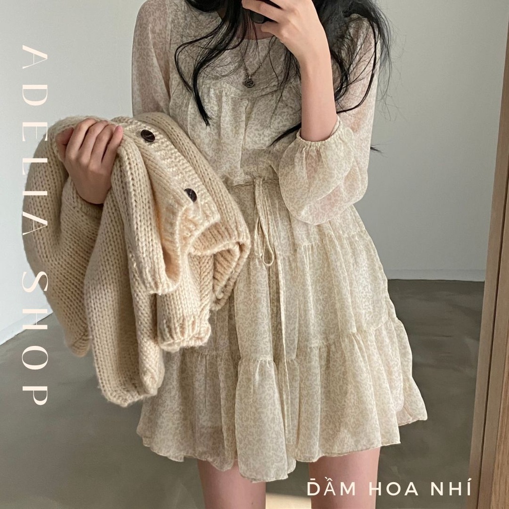 Đầm Babydoll Chic | Đầm Voan Hoa Babydoll Kèm Dây Thắt Eo Chất Voan 2 Lớp Mềm Mịn Ulzzang 2022, Adelia.Shop