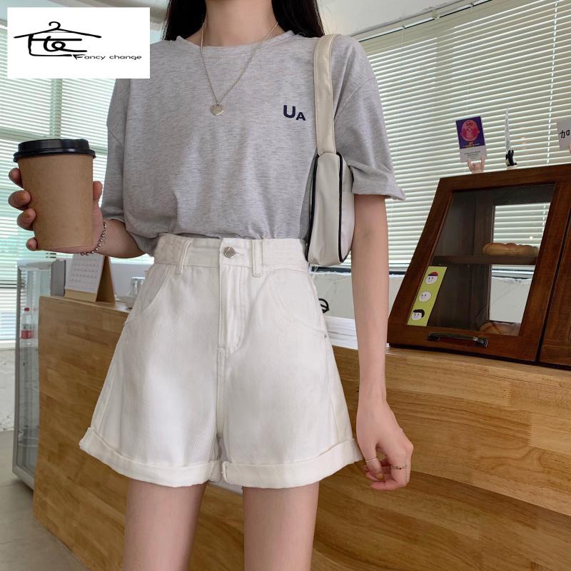 Quần Short Denim Lưng Cao Ống Rộng Phong Cách Hàn Quốc Thời Trang Mùa Hè Mới~2022