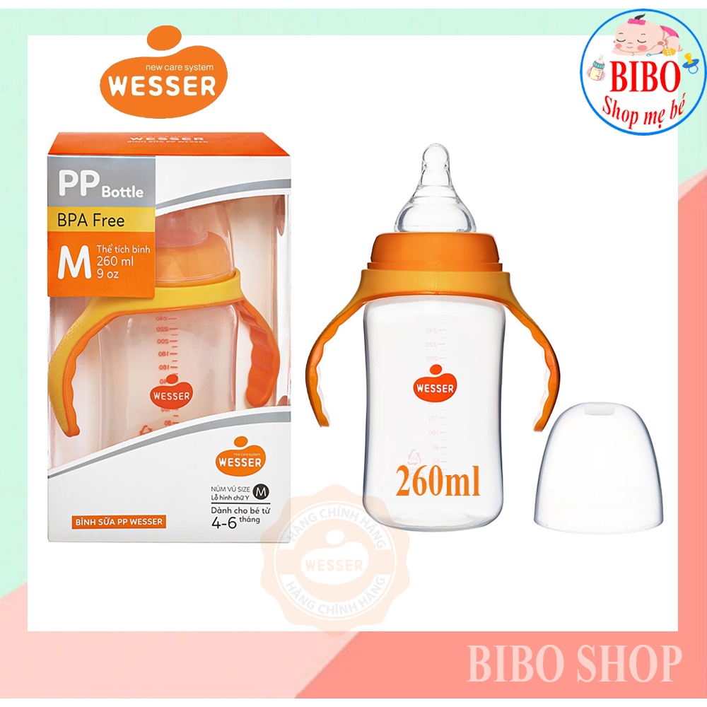 [MẪU MỚI] BÌNH SỮA WESSER CỔ RỘNG 180ML/260ML NHỰA PP BPA FREE