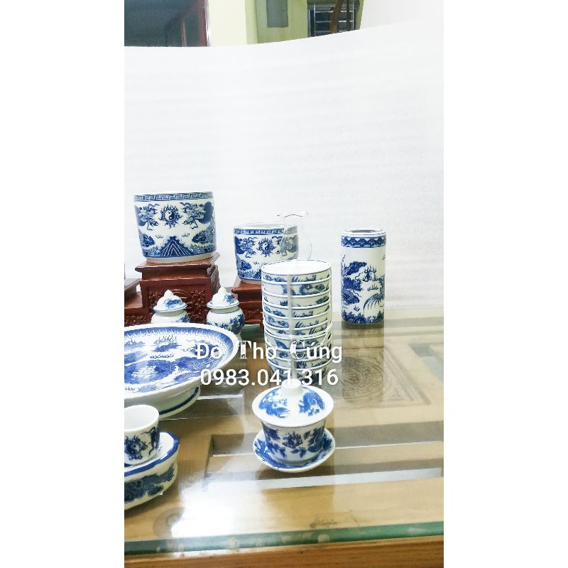 Bộ Đồ Thờ Gia Tiên Men Lam 27 Món