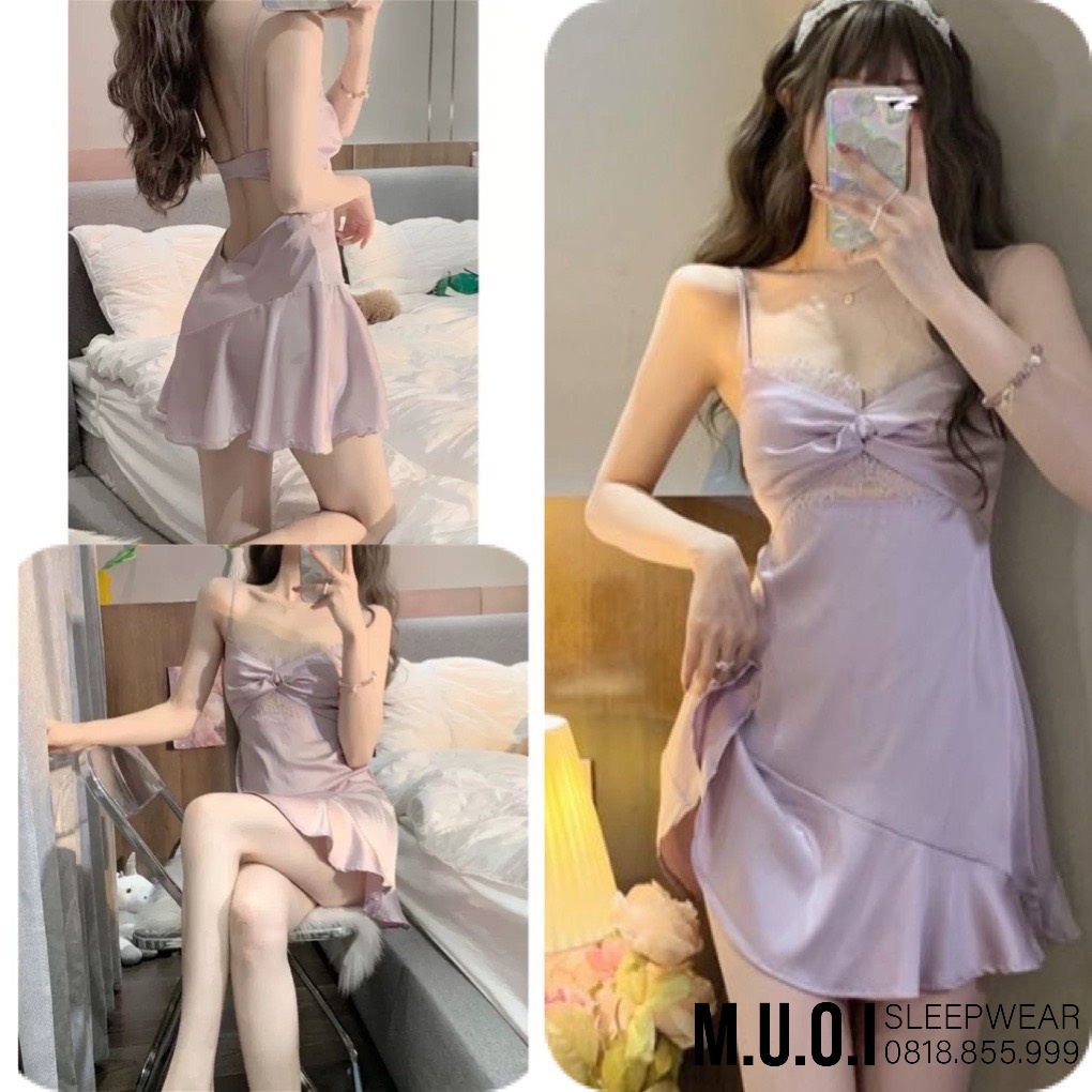 Váy ngủ lụa sexy đuôi cá phối ren hottrend hàng Quảng Châu cao cấp Sx 174