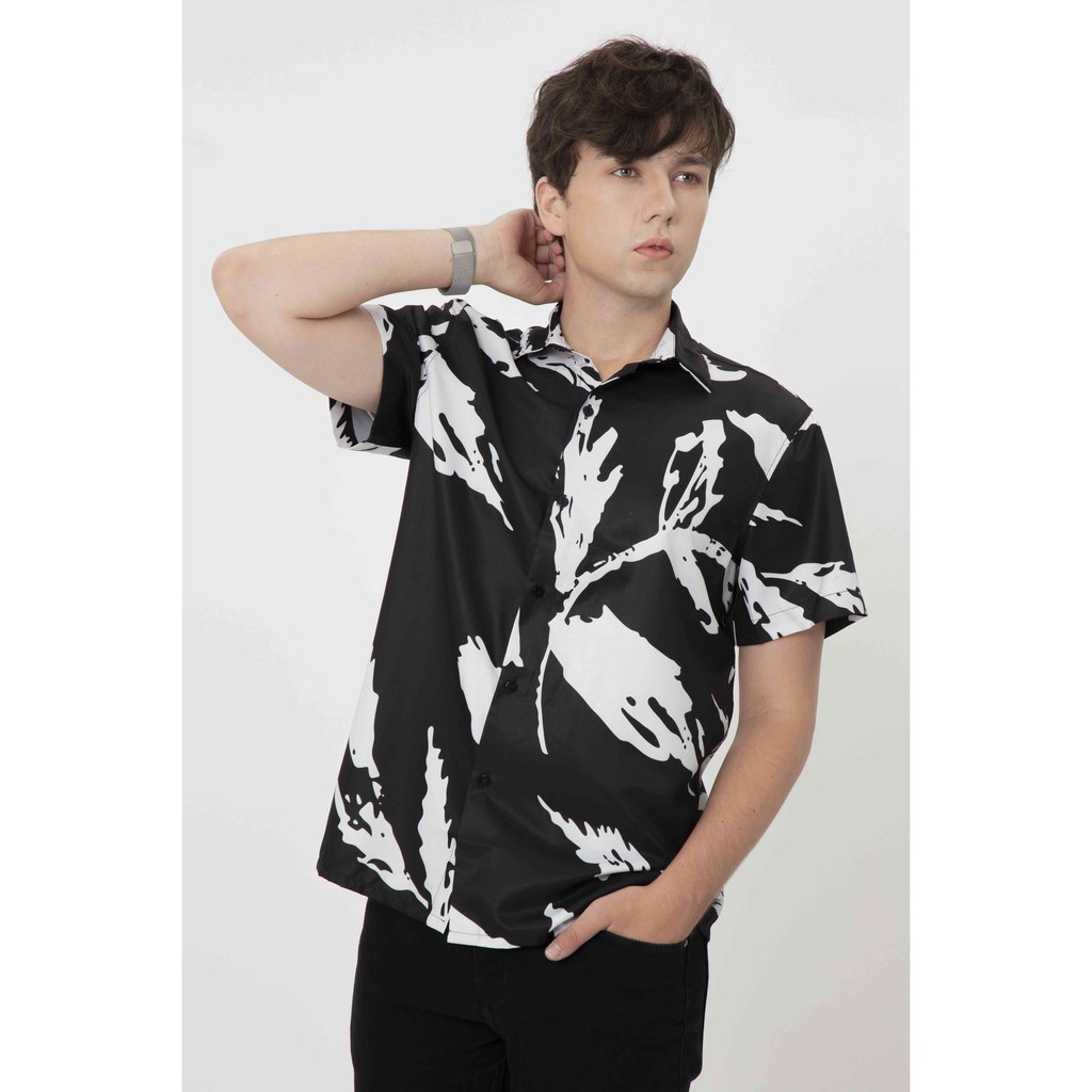 Áo sơ mi nam FEAER chất lụa họa tiết lá đen Boo Boo | BigBuy360 - bigbuy360.vn