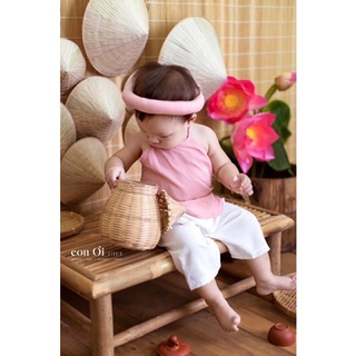 Sét yếm lụa Hồng phối quần/ váy (tặng mấn siêu xinh)