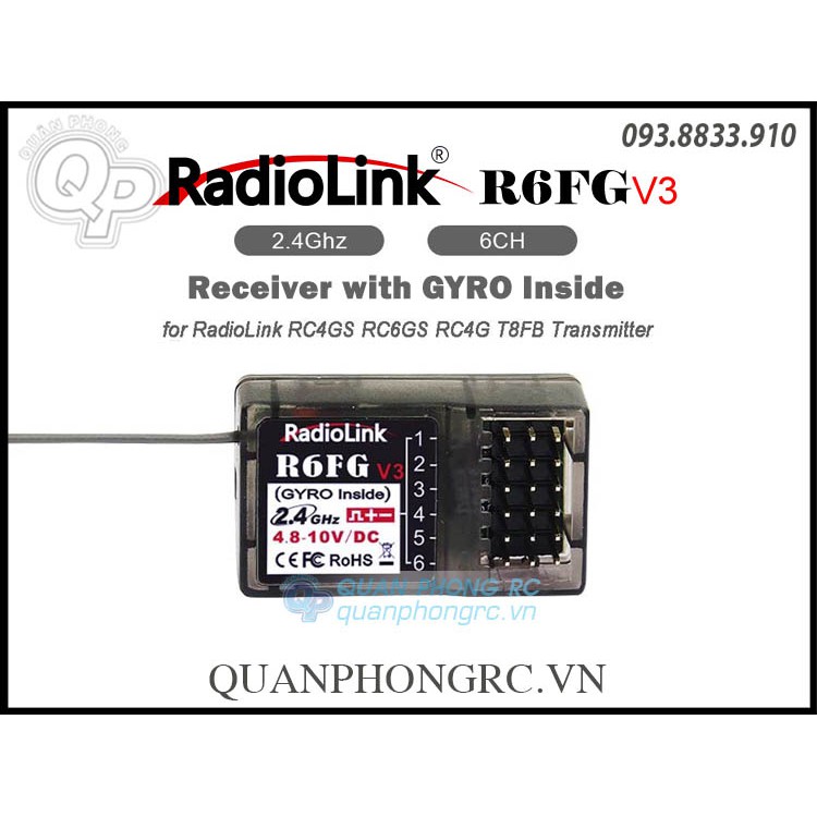 Bộ Thu Sóng Dành Cho Xe/ Tàu Radiolink R6FG V3 2.4GHz 6 CH FHSS Receiver HV Gyro For RC4GS RC3S RC4G T8FB RC6GS