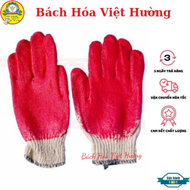 Găng tay len sợi phủ sơn đỏ dày dặn chống trơn trượt, găng tay bảo hộ lao động (giá 1 đôi)