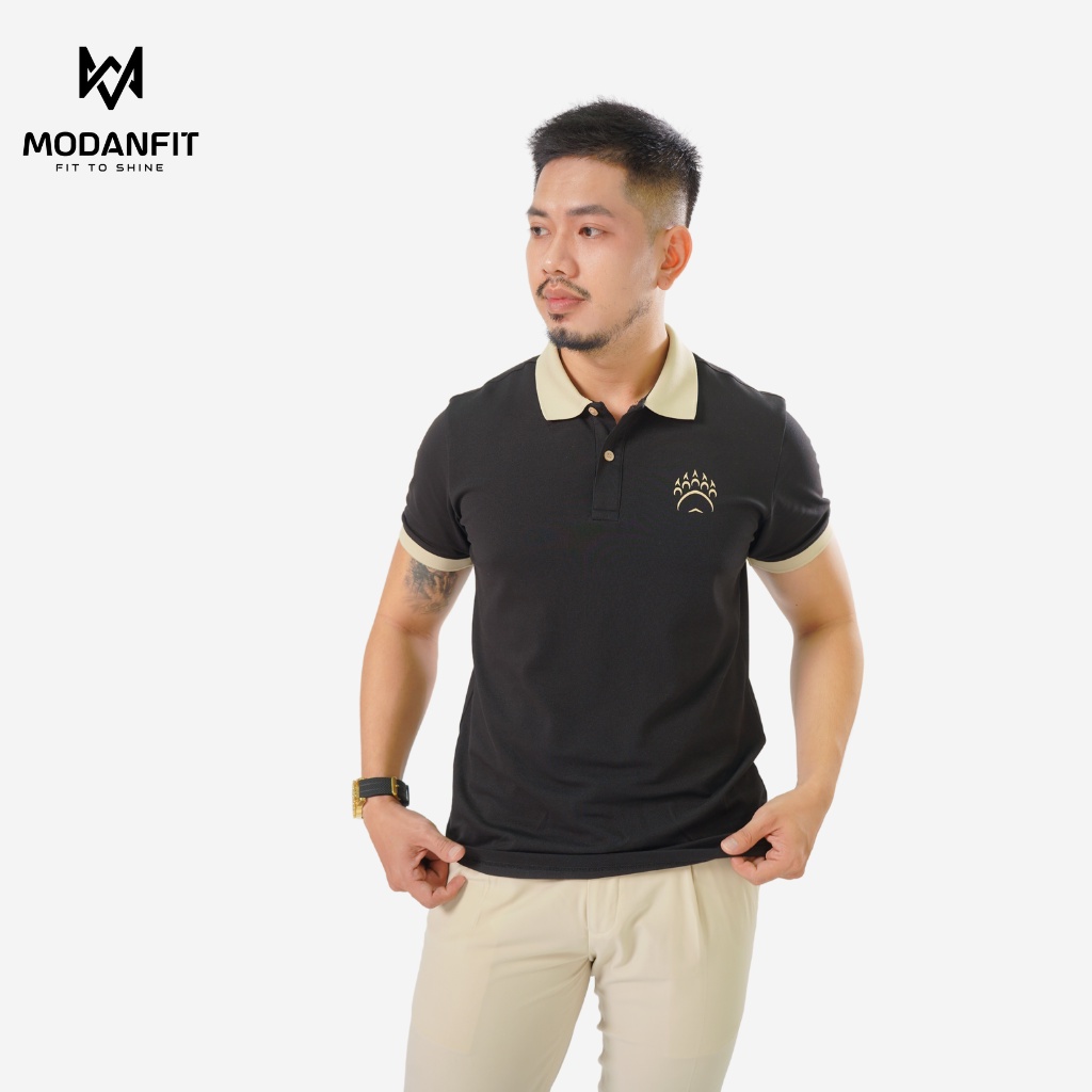 Áo polo nam phối CLAW in hình họa tiết vải CVC cao cấp, nam tính, thanh lịch, sang trọng, trẻ trung - MODANFIT