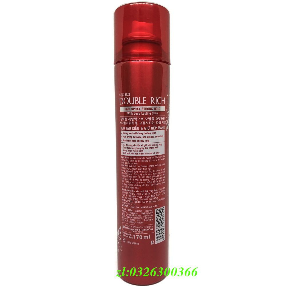 Keo Xịt Giữ Nếp Tóc 170ml Double Rich Hair Spray,Chính Hãng.