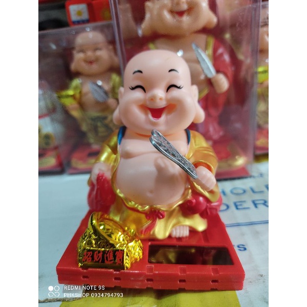 Di lạc vui vẻ quạt năng lượng mặt trời làm tỏi trang trí ô tô trang trí bàn làm việc szie nhỏ phk shop
