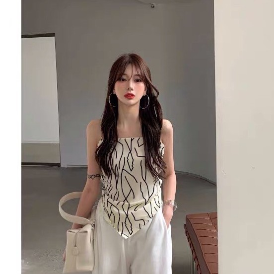 [SẴN]  Áo hai dây be hoạ tiết buộc nơ lưng du lịch hè 2021 | BigBuy360 - bigbuy360.vn