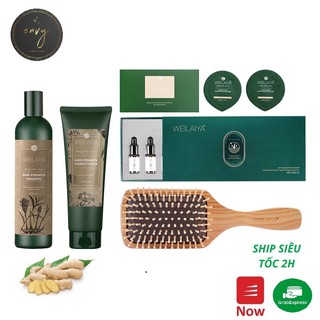 Combo ngăn rụng và kích mọc tóc weilaiya, serum huyết thanh + cặp gội xả gừng nâu tinh chất hà thủ ô  tặng lược weilaiya