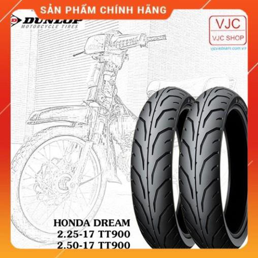 Lốp (vỏ) xe Honda Dream, Wave trước 2.25-17 TT + sau 2.50-17 TT Dunlop TT900 chính hãng _ Lốp Trung Thành