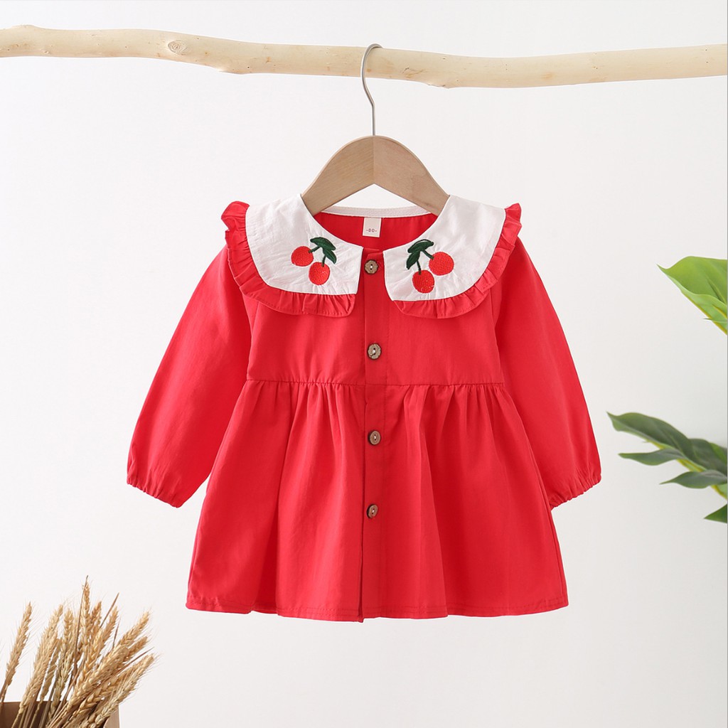 Đầm "Họa tiết Cherry" cổ sen cho bé gái. Từ 8kg - 16kg.