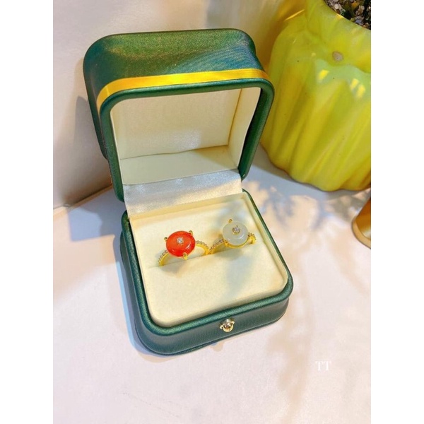 Bộ trang sức lu thống đá đào hoa mic vàng 10kara