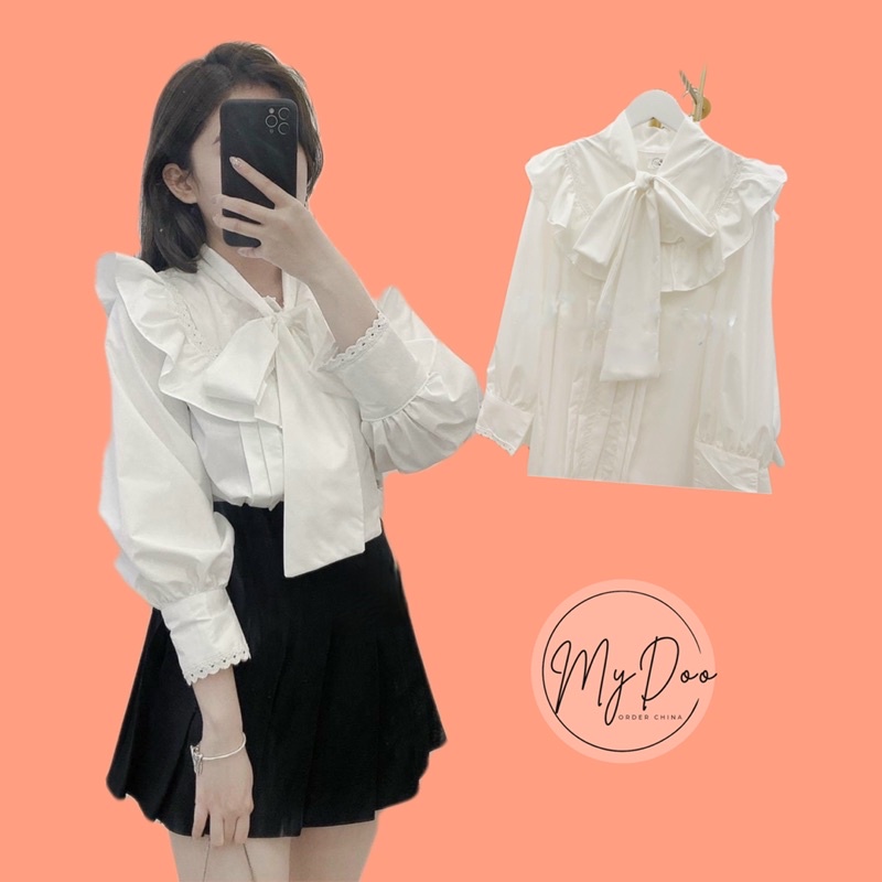áo sơmi nữ dài phối tay ren cổ nơ  thanh lịch nhẹ nhàng SMB05 [ 100 chiếc đầu giá rẻ nhất] | BigBuy360 - bigbuy360.vn