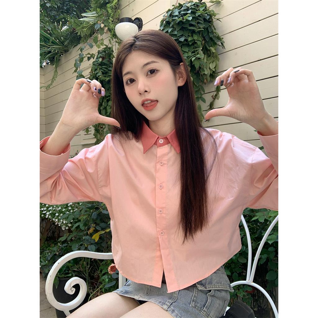 Áo Sơ Mi Dài Tay Phối Màu Tương Phản Thời Trang Hàn Quốc Cho Nữ