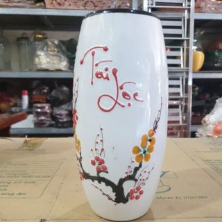 Bình bông sứ Bát Tràng Việt Nam màu trắng cao 23.5cm