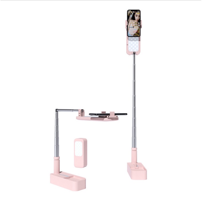 Đèn Livestream Thông Minh Nhỏ Gọn, Xoay 360 độ, Có Điều Khiển, Có Đèn LED 2 Mặt Sandbox V6 tích hợp gậy tự sướng