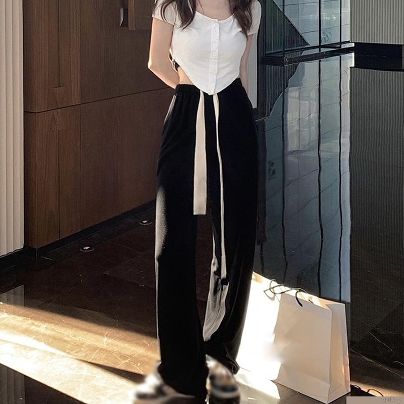Quần dài lưng cao ống rộng phong cách thời trang trẻ trung dành cho nữ