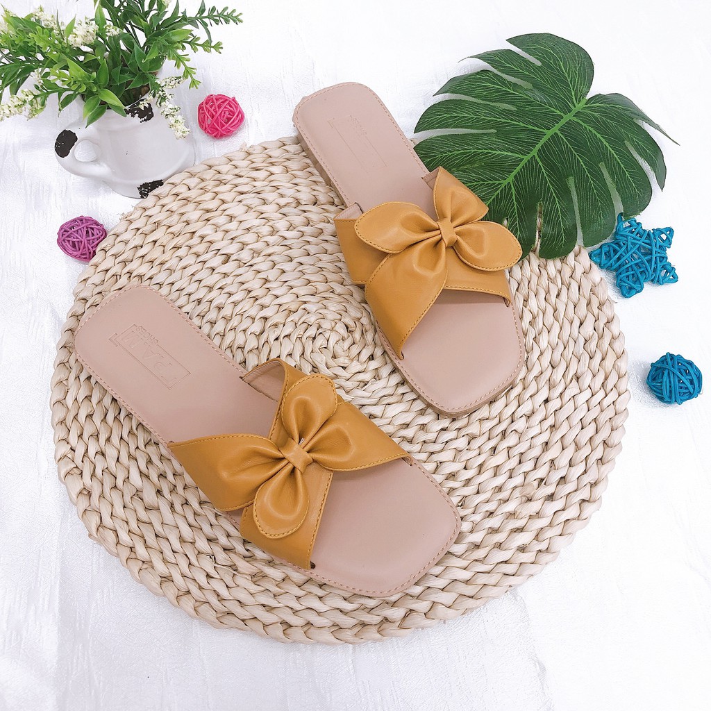 Dép lê nữ thời trang thiết kế  quai chéo đính nơ cánh mềm,dễ thương,đi dạo phố,đi biển-Pamshoes DLB05