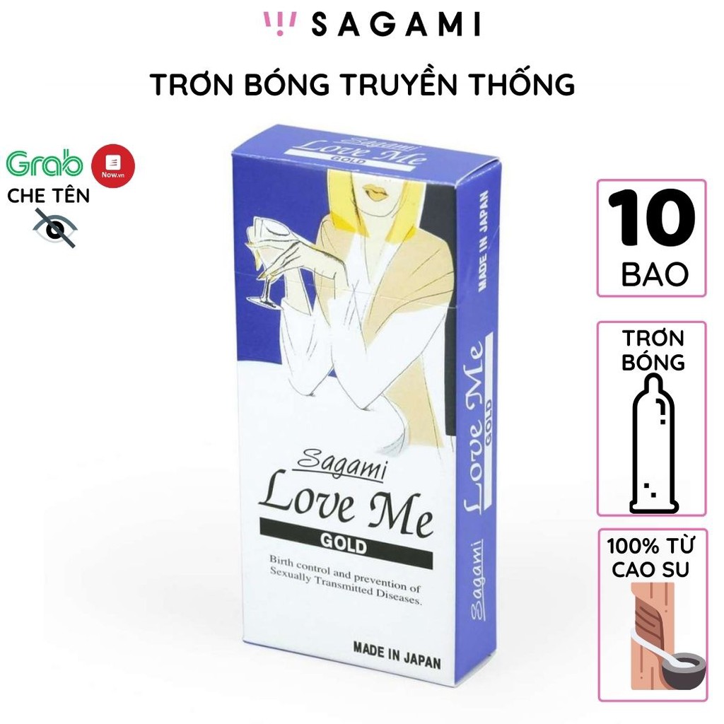 Bao cao su Sagami Love Me Gold trơn truyền thống 10 bao/hộp cao su nguyên chất kéo dài thời gian chống tuột