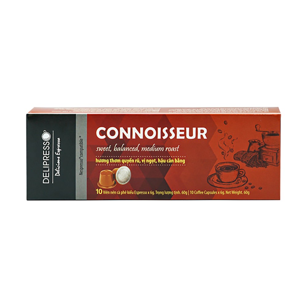 Cà Phê Viên Nén - Capsules - Delipresso - Connoisseur - 10 viên x 6g - Phương Vy Coffee