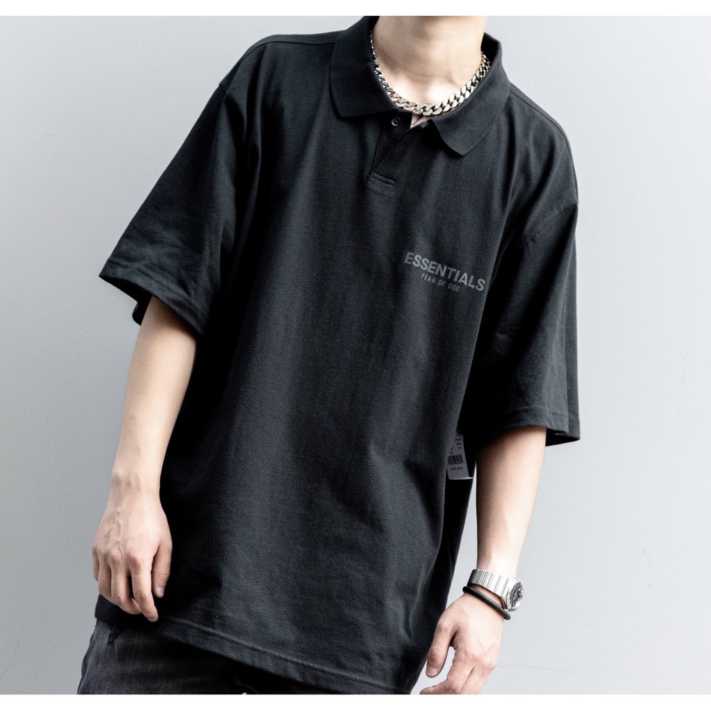 Fear OF GOD FOG ESSENTIALS Men's Lapel Cotton Polo Shirt Neck Print T-Shirt
