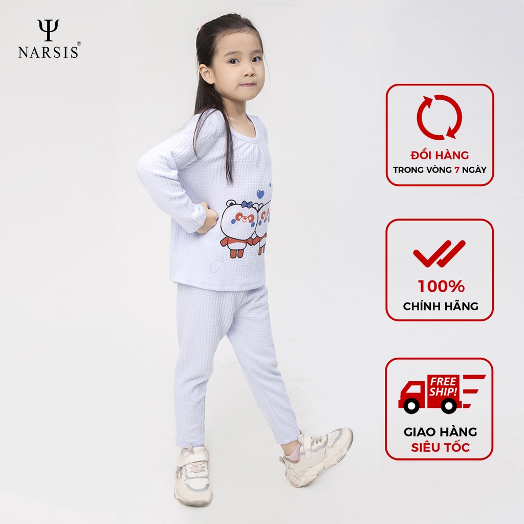 Bộ đồ đông bé gái Narsis KM0045 len xanh da trời