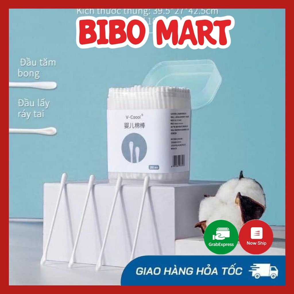 Tăm Bông Trẻ Em Kháng Khuẩn V-Cool - Ngoáy Tai/Mũi - Hộp 200 Que Lõi Giấy
