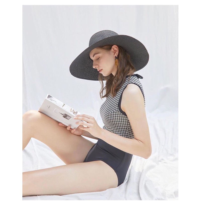 Bikini đồ bơi nữ 1 mảnh liền thân kẻ phối màu khoét lưng