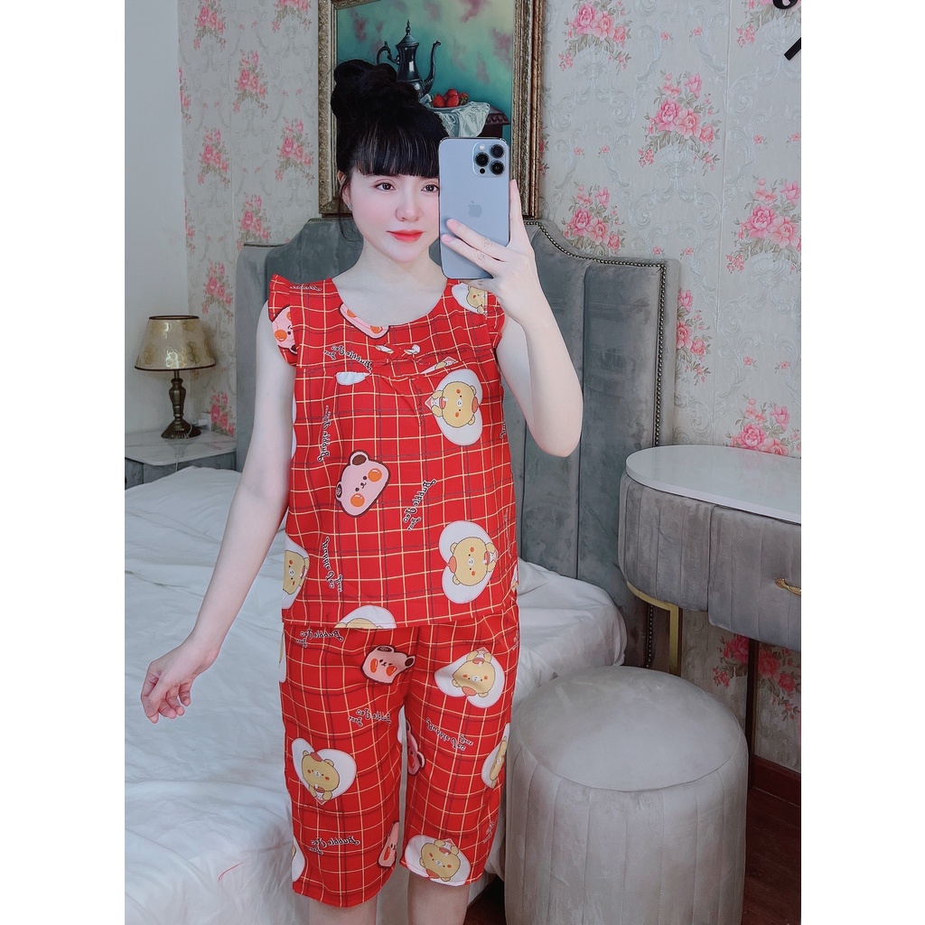 Đồ ngủ lửng cánh tiên vải lụa hàn mềm mại , set ngố lửng họa tiết siêu xinh freesize dưới 55kg tùy chiều cao