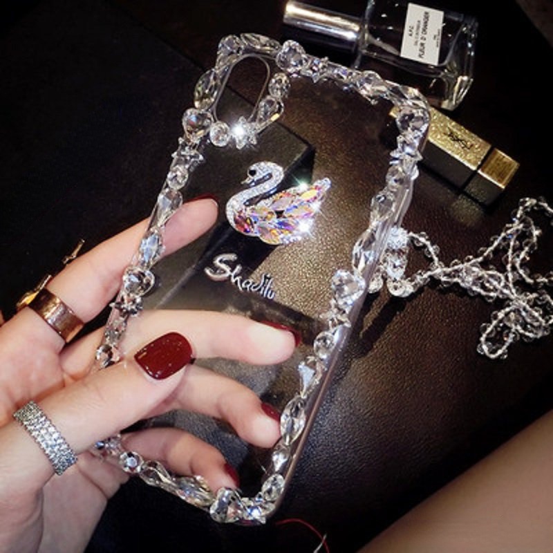 Ốp Điện Thoại TPU Dẻo Viền Dẻo Họa Tiết Thiên Nga Lấp Lánh Cho Iphone 13 12 11 Pro Max X XS 8 7 6 6s Plus