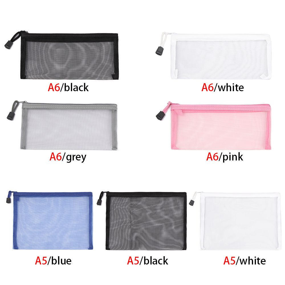 Túi lưới nylon đựng bút / mỹ phẩm trong suốt có khóa kéo thời trang