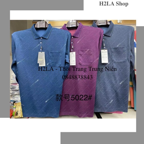 Áo thun nam cao cấp trung tuổi dài tay cổ bẻ ảnh thật H2LA
