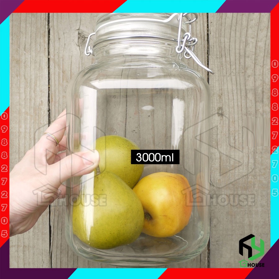 ITALY-Lọ thủy tinh, Hũ thủy tinh nắp cài FIDO - Bormioli Rocco - 3L - Siêu kín hơi - Glass jar with airtight lid