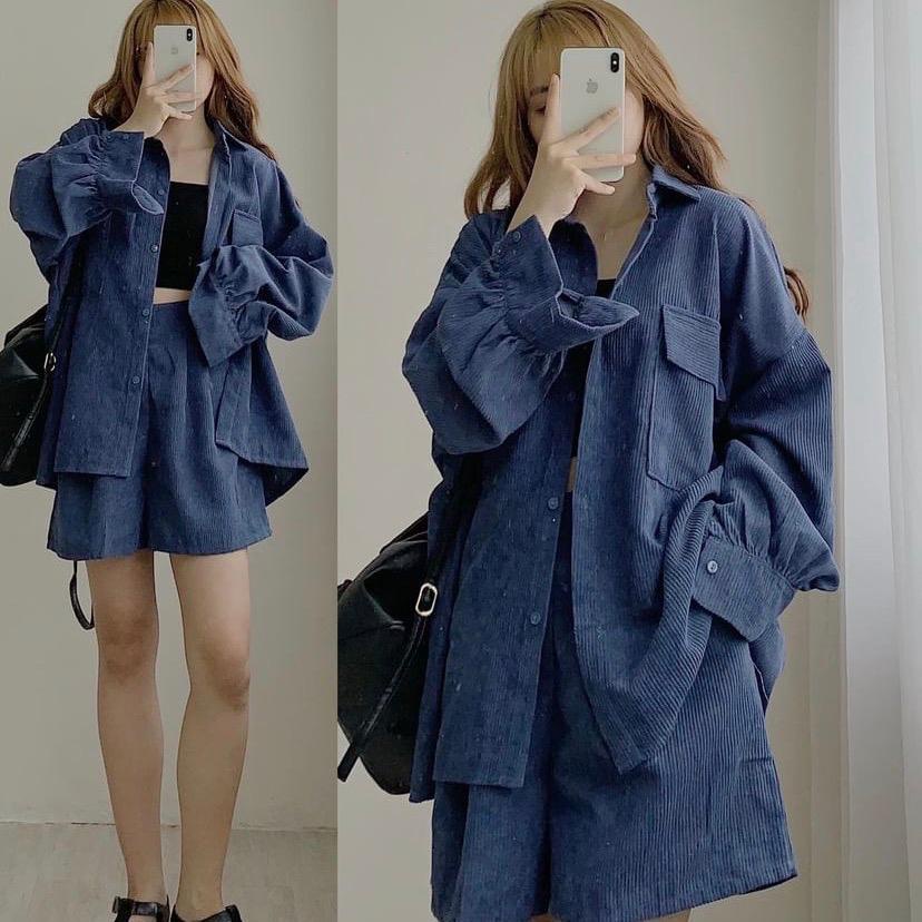 Sét Sm nhung tăm + quần short