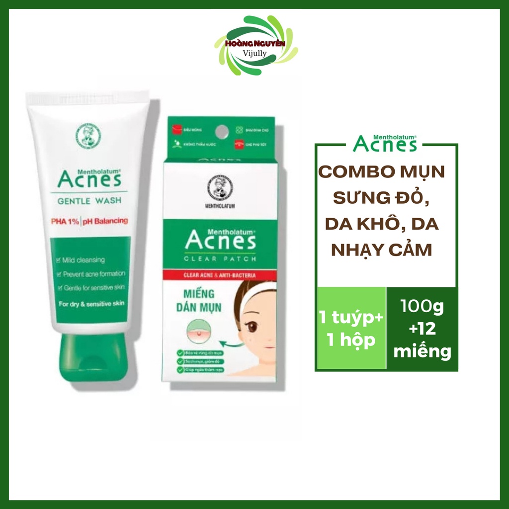 Combo Acnes: Bộ Sản Phẩm Sạch Mụn Sưng Đỏ Cho Da Khô/Nhạy Cảm & Miếng Dán Mụn 12 Miếng