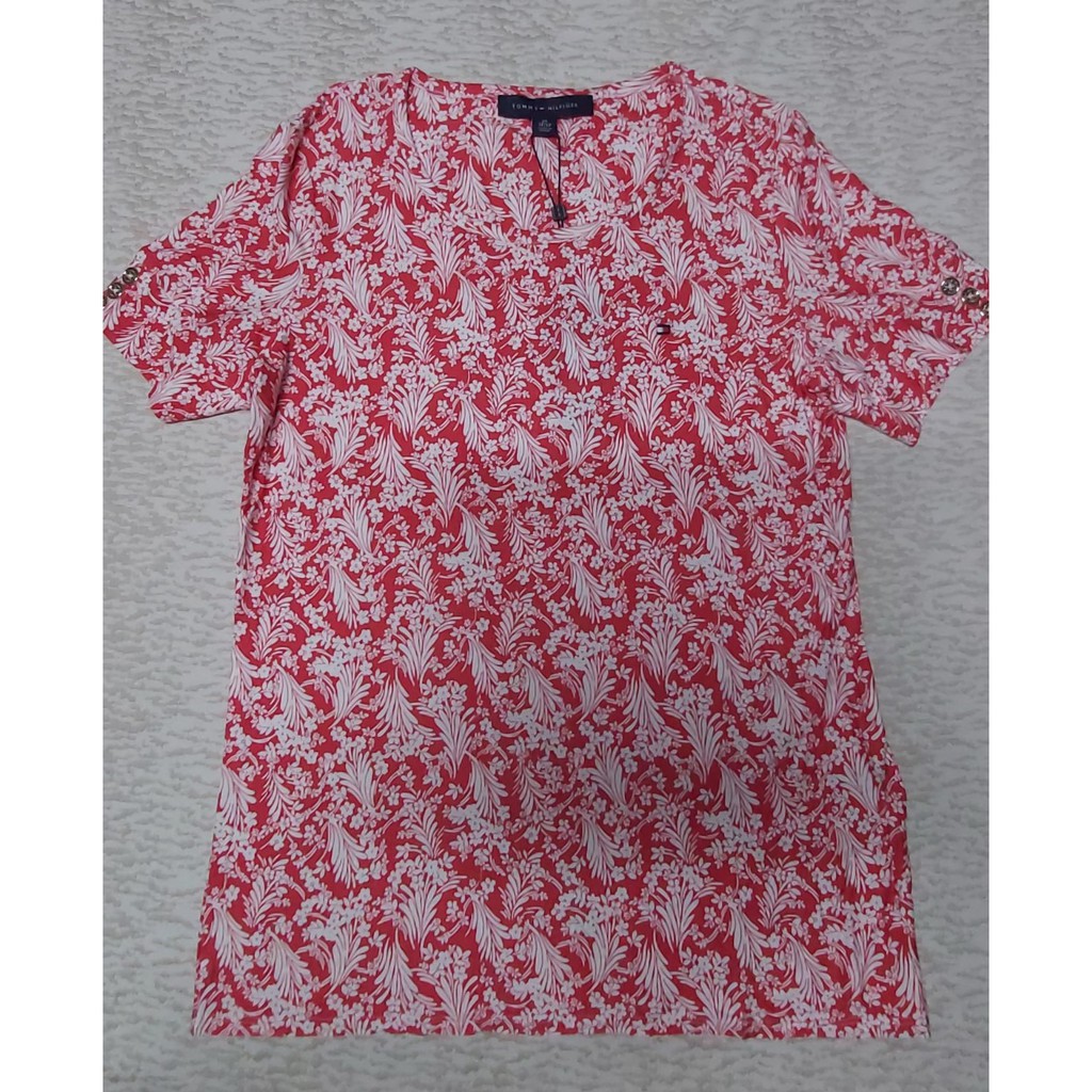 Áo kiểu nữ trung niên tay ngắn cổ tròn họa tiết hoa hàng hiệu size XS hàng mỹ chính hãng