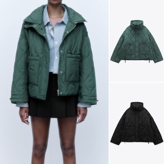 (2 MÀU) ÁO KHOÁC PHAO ZARA XUẤT DƯ TUỒN NỮ CHẦN BÔNG CỔ CAO DÁNG NGẮN MÀU ĐEN/XANH - 2969/253