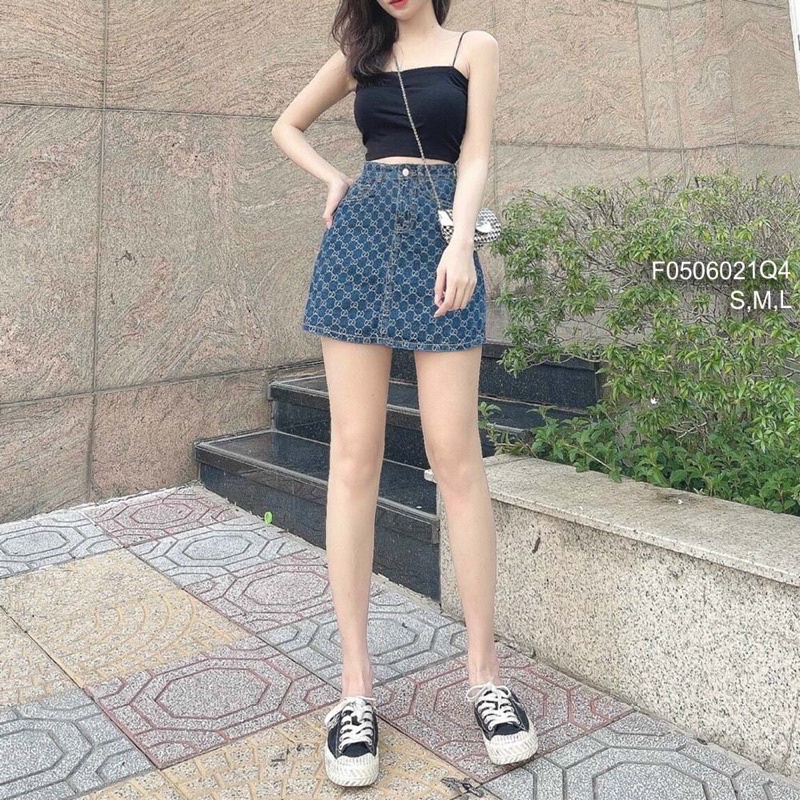 Quần short jean gucci giả váy lưng cao