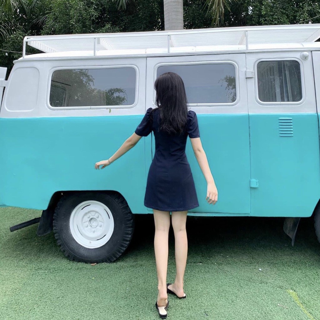 ĐẦM CỔ VUÔNG TAY NGẮN VẢI DÀY 6 NÚT GỖ - dáng chữ A - Sky Of Love Official | BigBuy360 - bigbuy360.vn