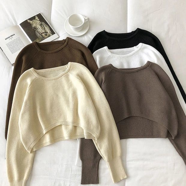 Áo Sweater Dệt Kim Tay Dài Cổ Tròn Cho Nữ